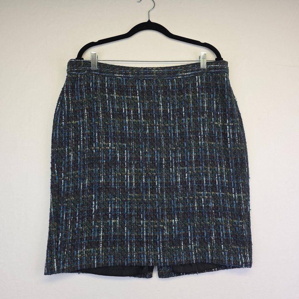 J Jill Skirt Womens 16P Petite Blue Green Tweed Pencil Teacher Office‎ Academia
